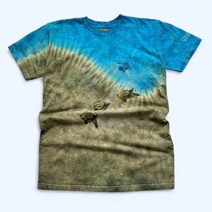 Blue and Green Tie-Dye T-Shirt with Turtles